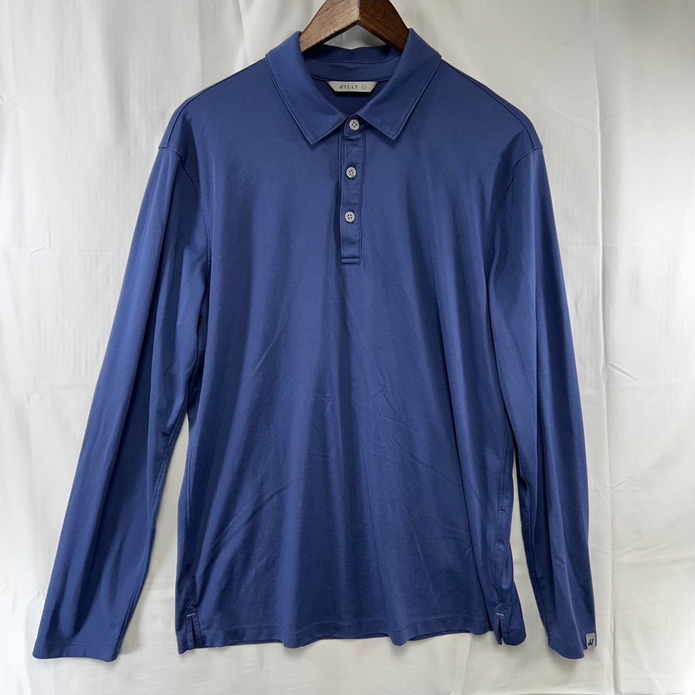 Willy‎ Polo Shirt Mens Large Blue Long Sleeve Performance Solid